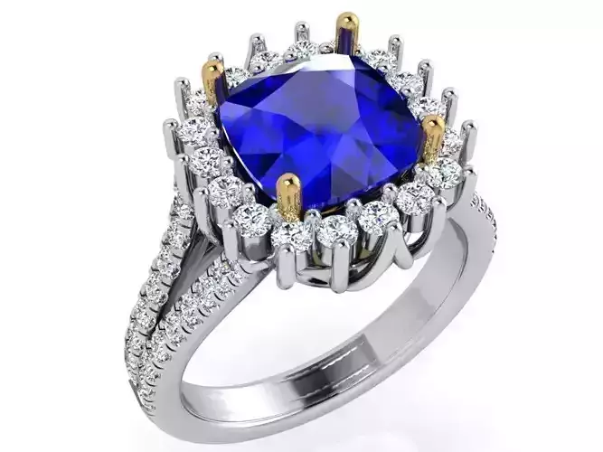 Square blue stone diamond ring 3561 3D print model 