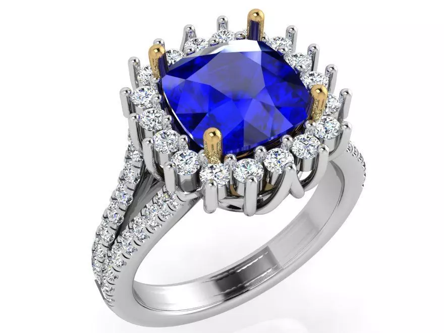Square blue stone diamond ring 3561 3D print model  3D print model_0