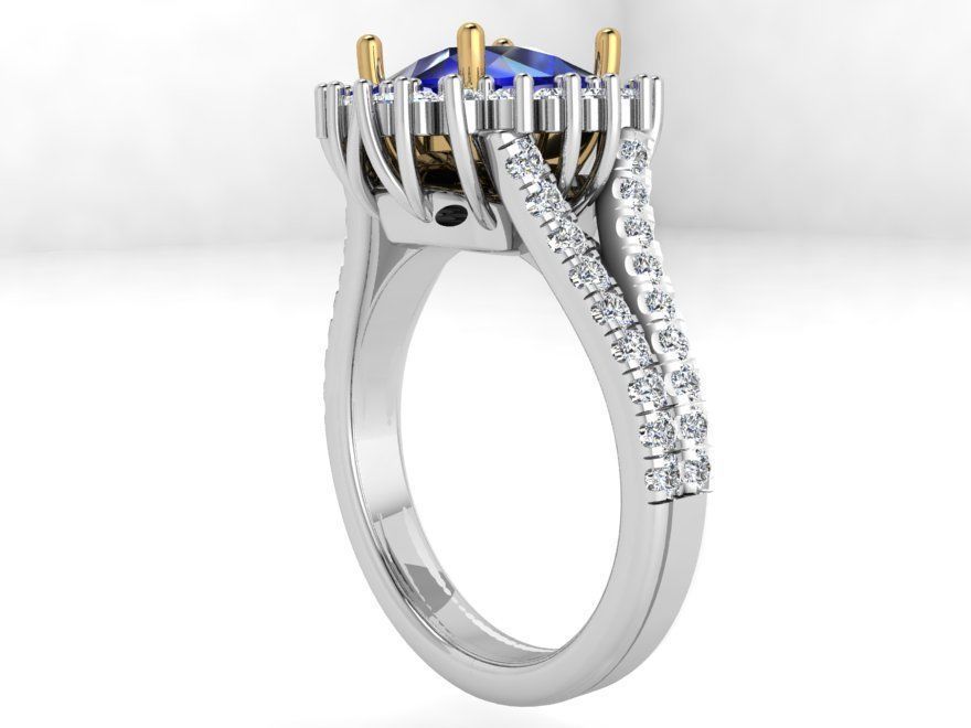 Square blue stone diamond ring 3561 3D print model  3D print model_1