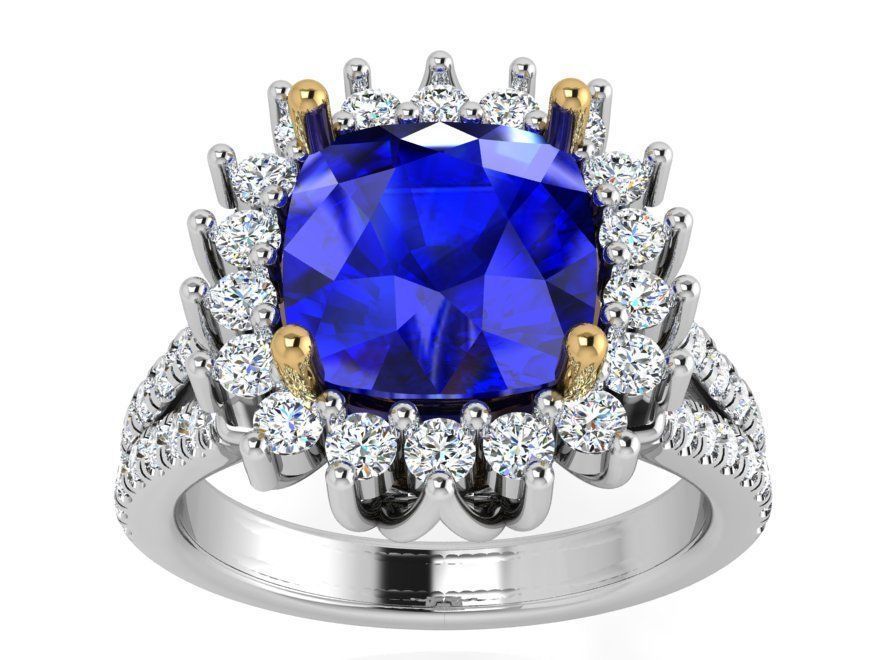 Square blue stone diamond ring 3561 3D print model  3D print model_2