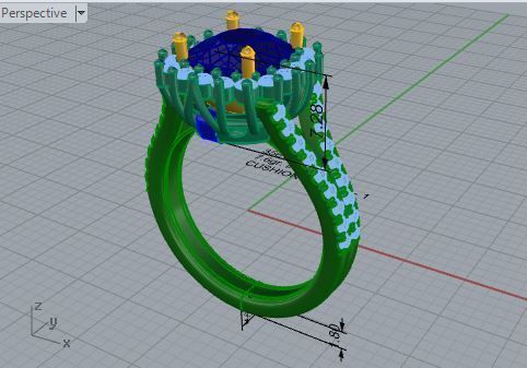 Square blue stone diamond ring 3561 3D print model  3D print model_7