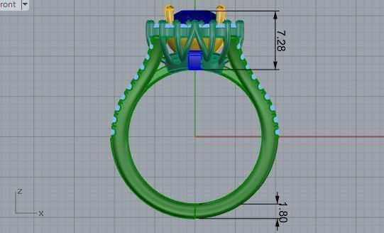 Square blue stone diamond ring 3561 3D print model  3D print model_5