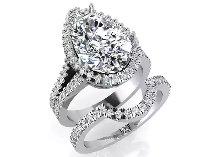 Pear diamond ring with band 3563 3D print model 