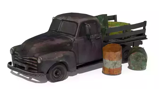 Ruined truck with Barrel destroyed vihicle