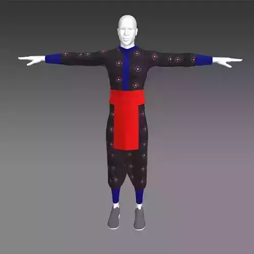 Hmong man pants outfit cartoon 3d full 3D model