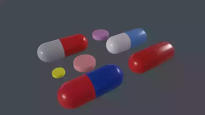 Pill 3D Model different colored pills