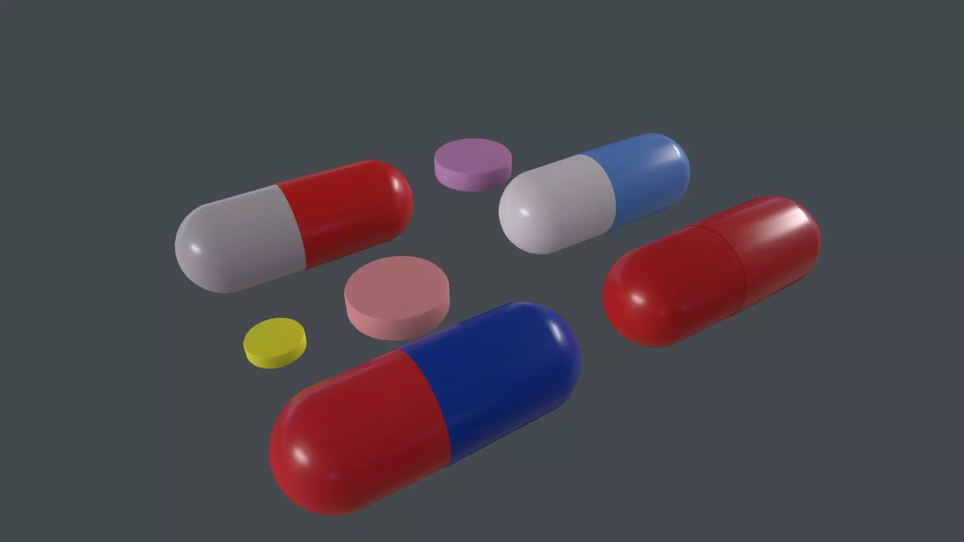 Pill 3D Model different colored pills Low-poly 3D model_0