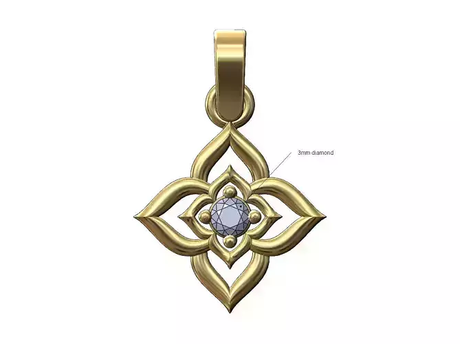 Floral star 3mm diamond pendant charm with bail