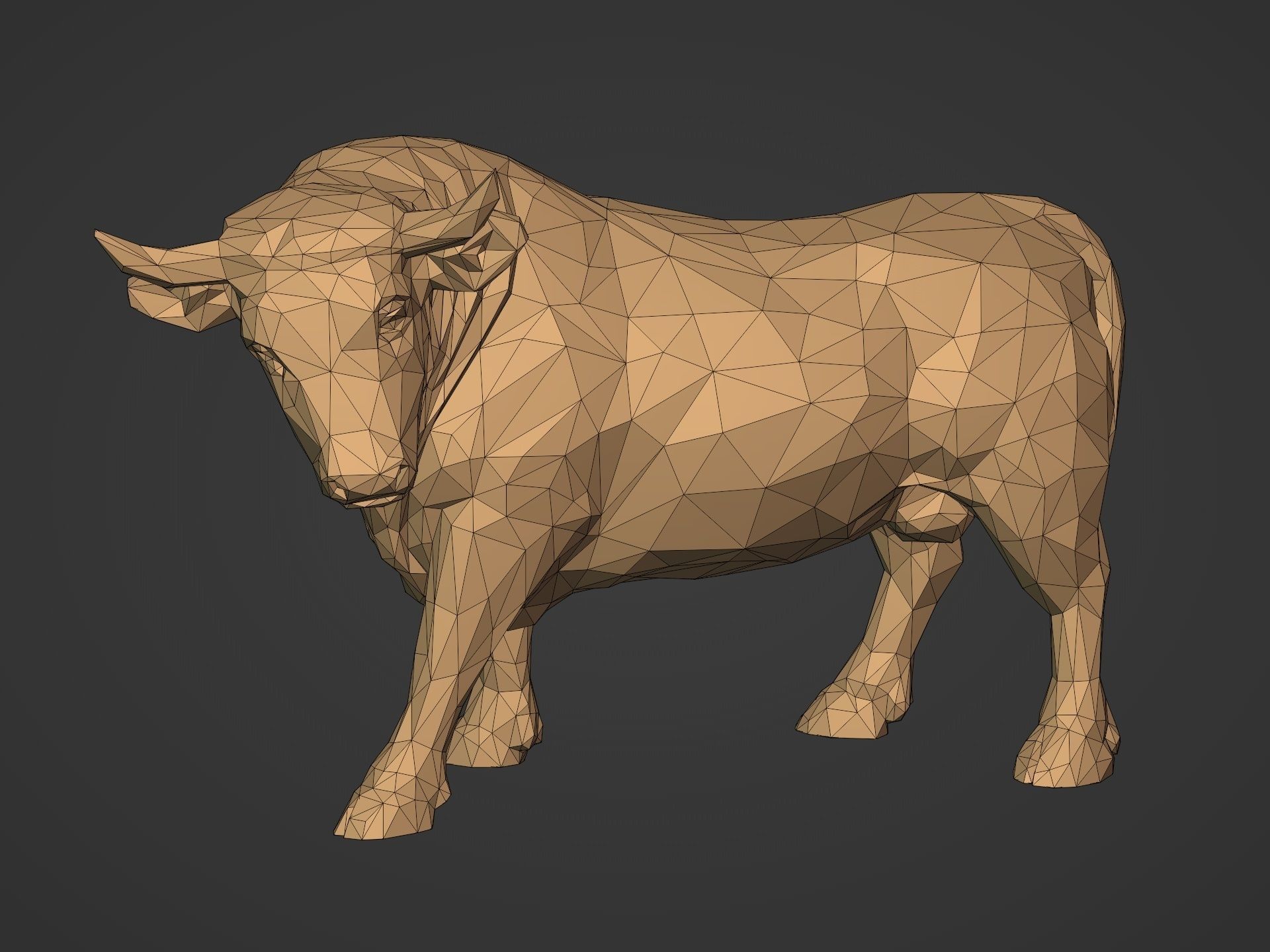 Polygonal Bull Statue 3D print model_5