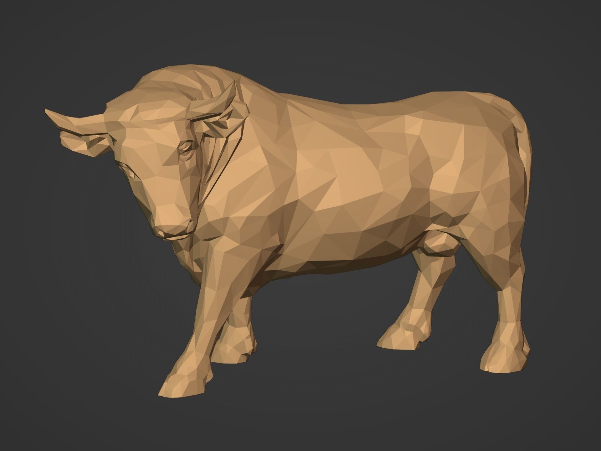 Polygonal Bull Statue 3D print model_4