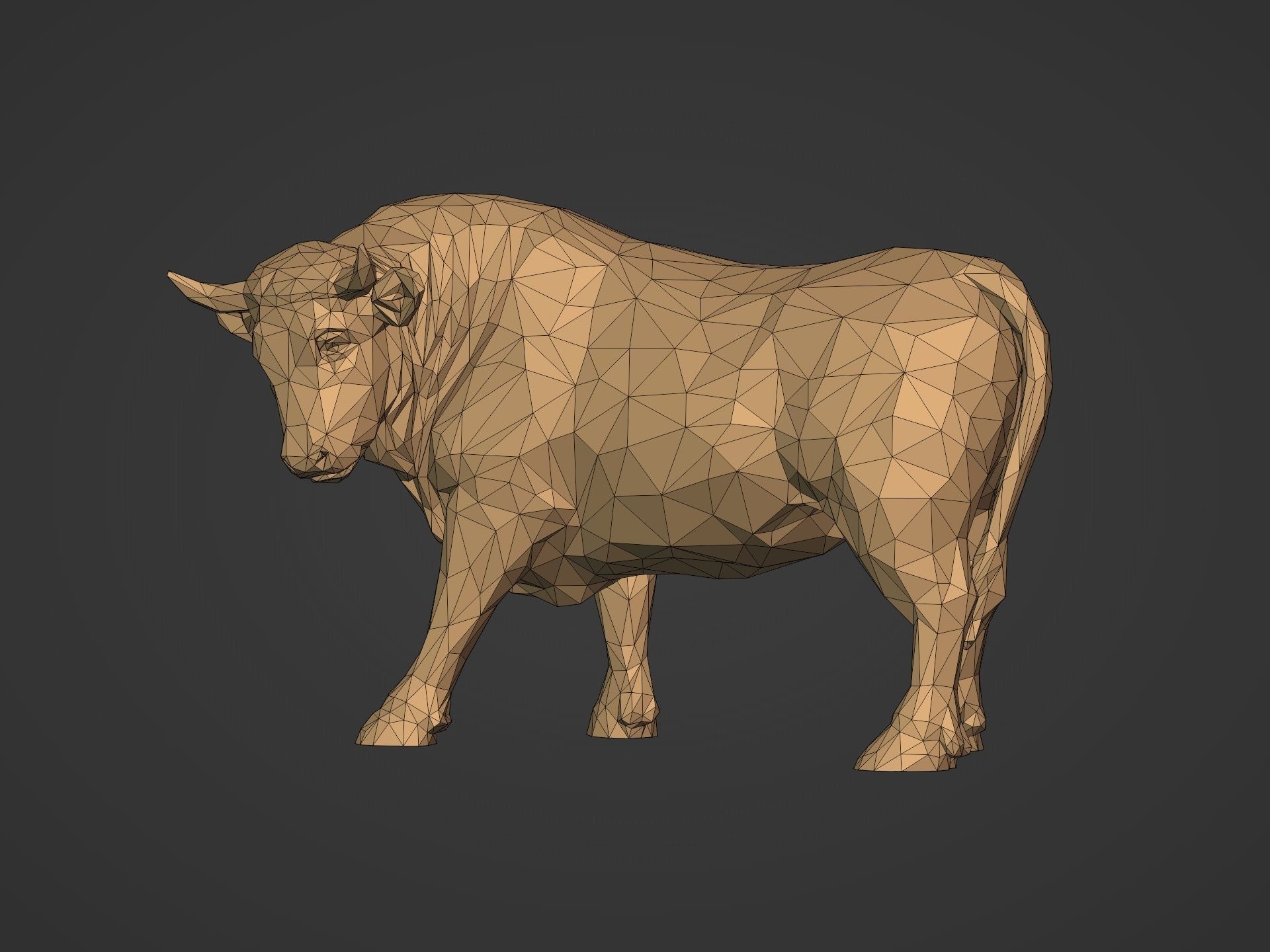 Polygonal Bull Statue 3D print model_7