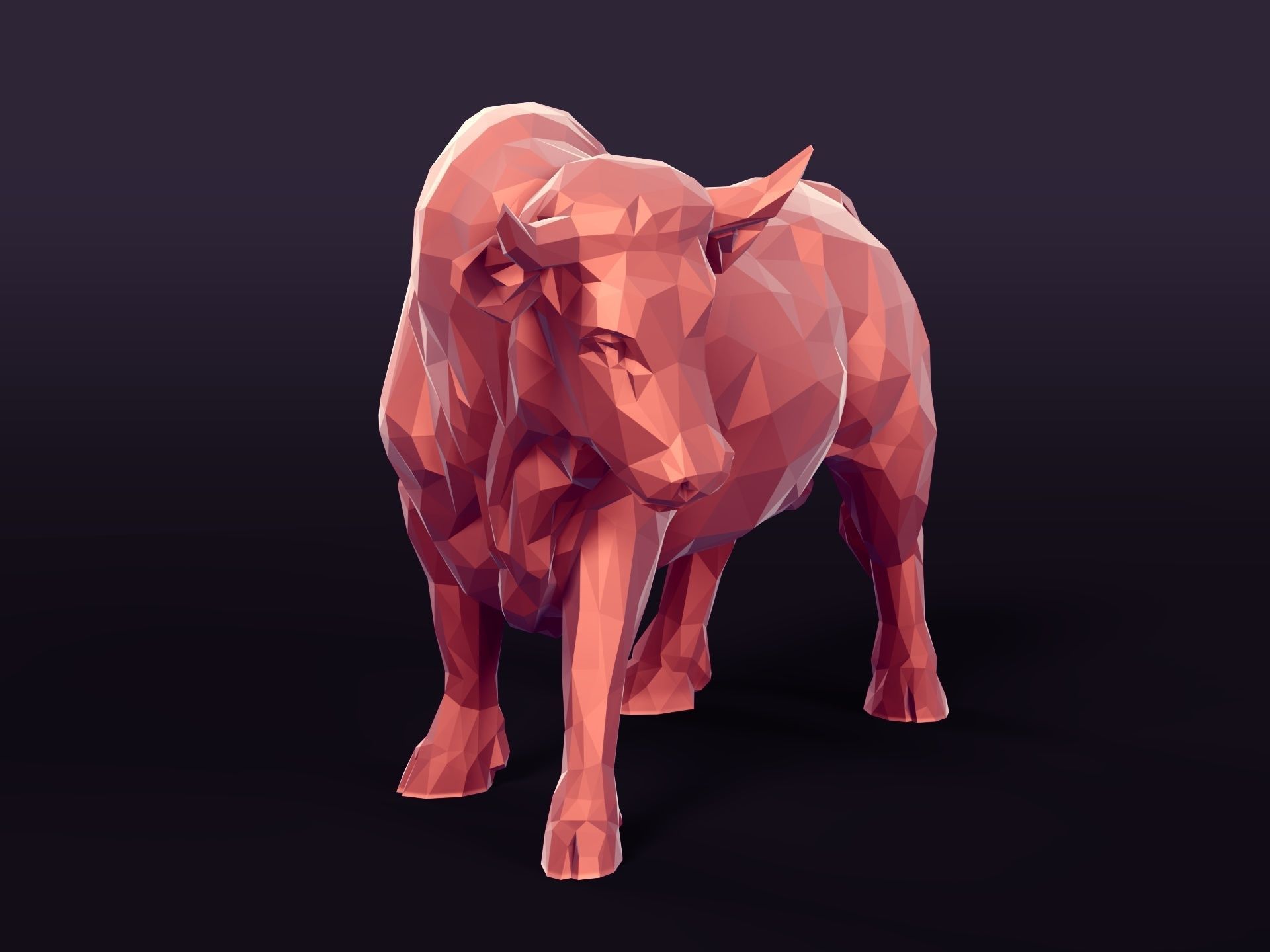 Polygonal Bull Statue 3D print model_2