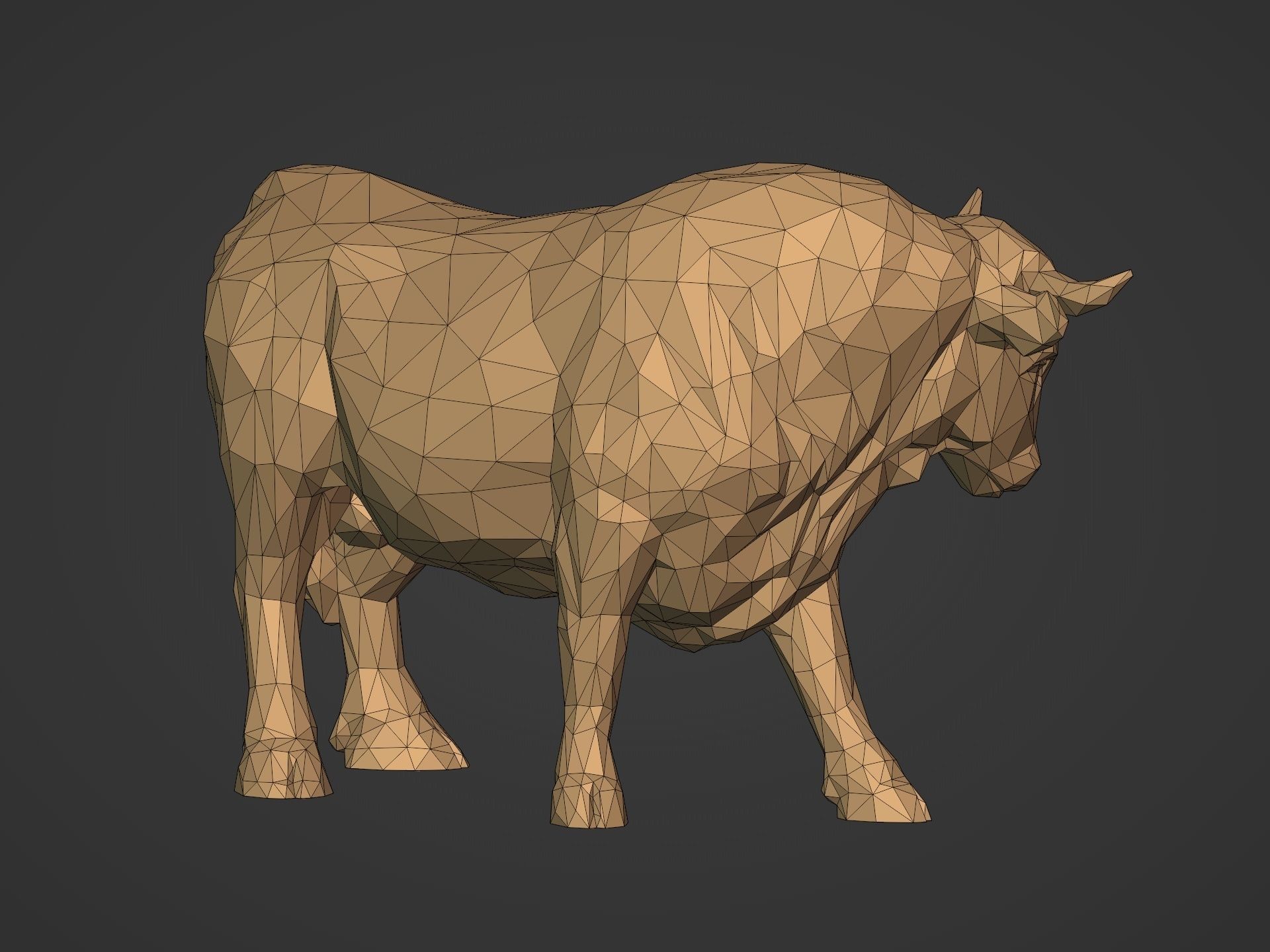 Polygonal Bull Statue 3D print model_9