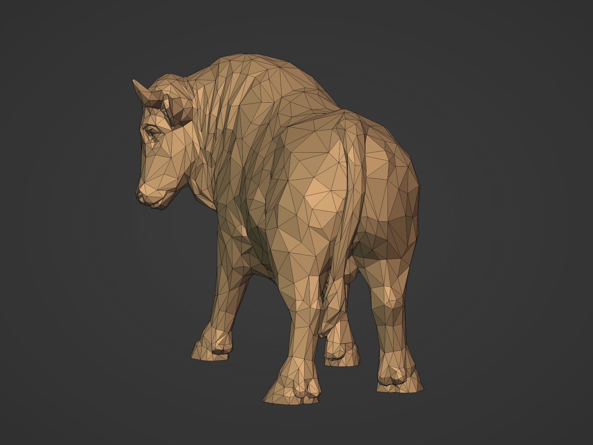 Polygonal Bull Statue 3D print model_17