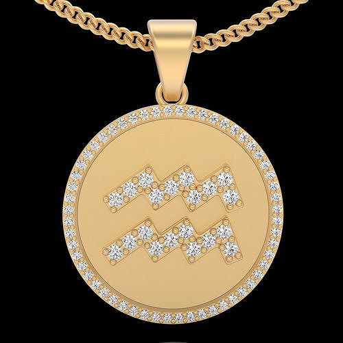 Aquarius Water zodiac pendant Gold printable jewelry 3D model 3D print model