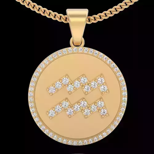 Aquarius Water zodiac pendant Gold printable jewelry 3D model