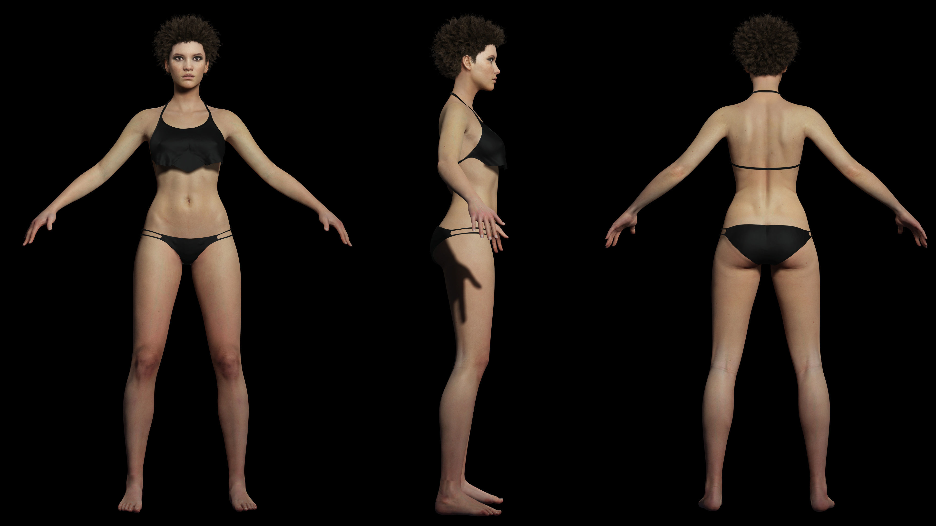 Realistic African Woman afro Low-poly 3D model_4