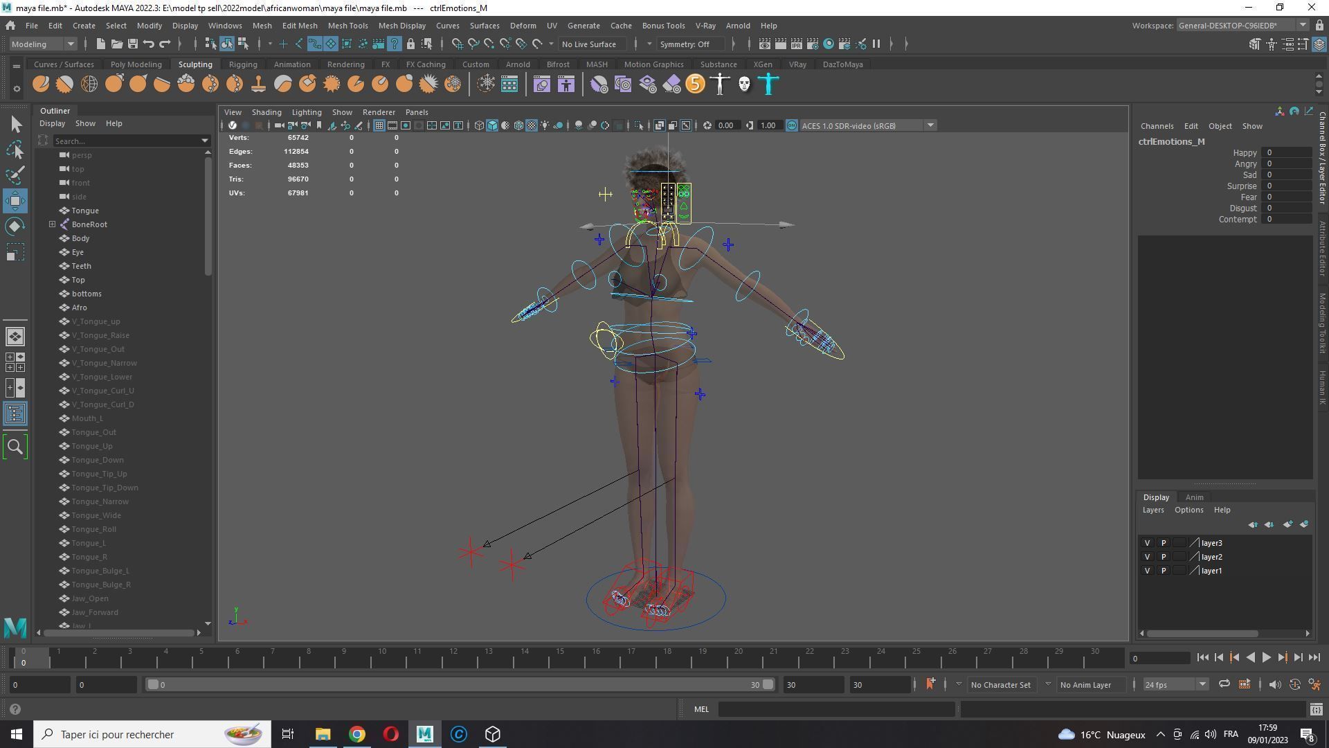 Realistic African Woman afro Low-poly 3D model_19