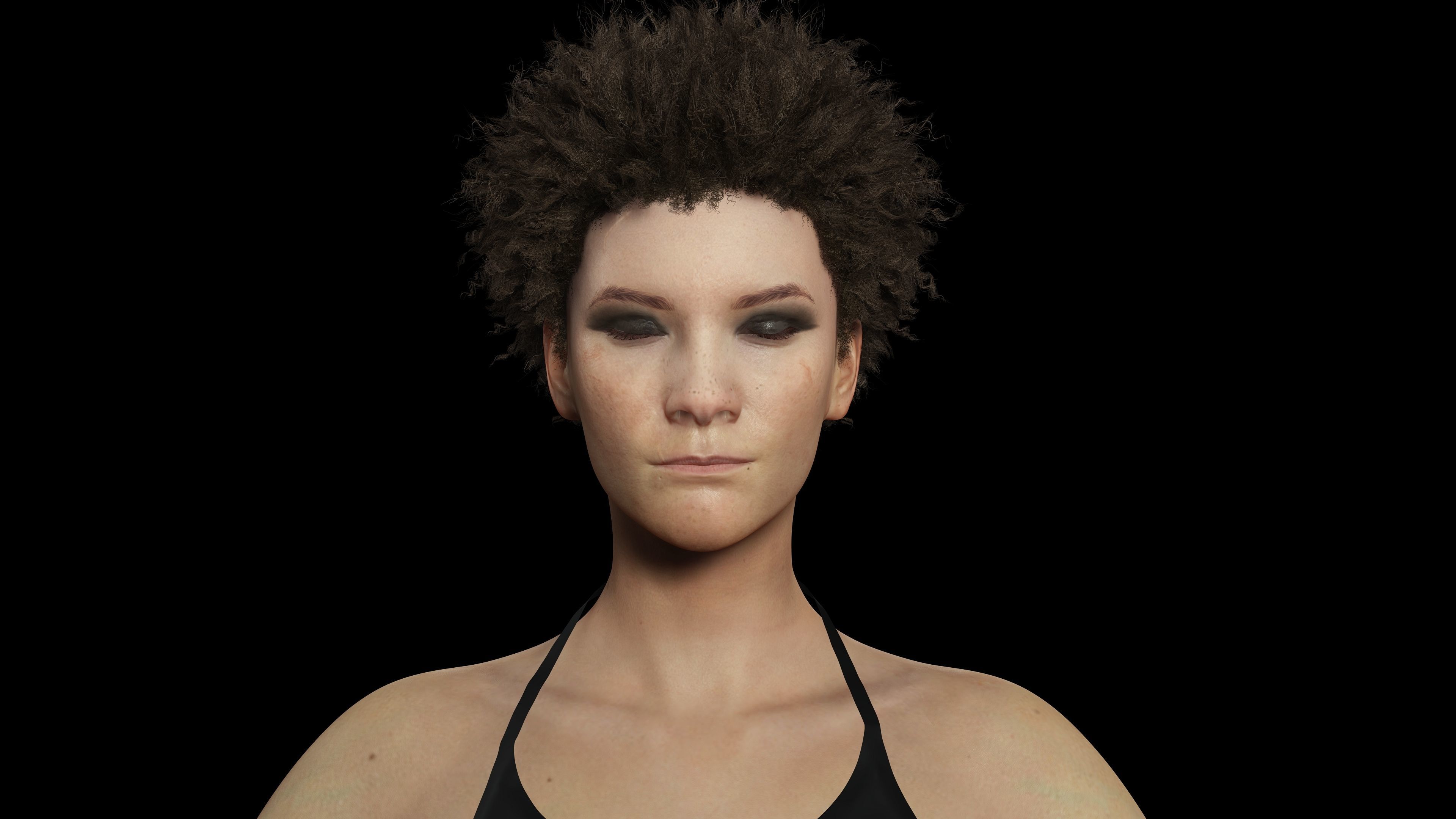 Realistic African Woman afro Low-poly 3D model_12