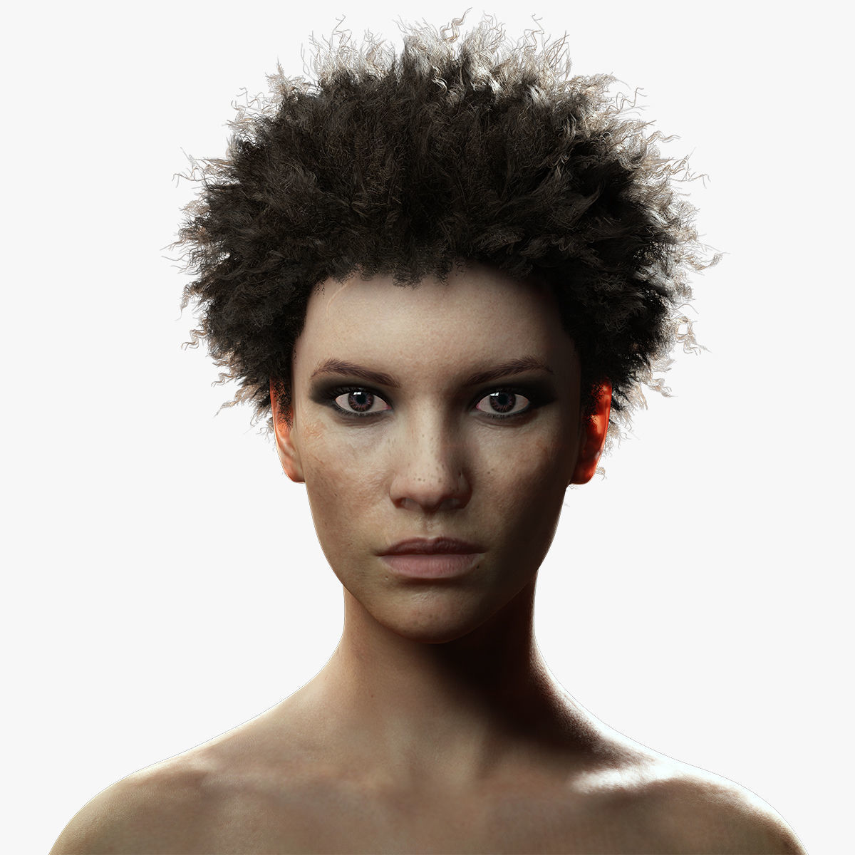 Realistic African Woman afro Low-poly 3D model_3