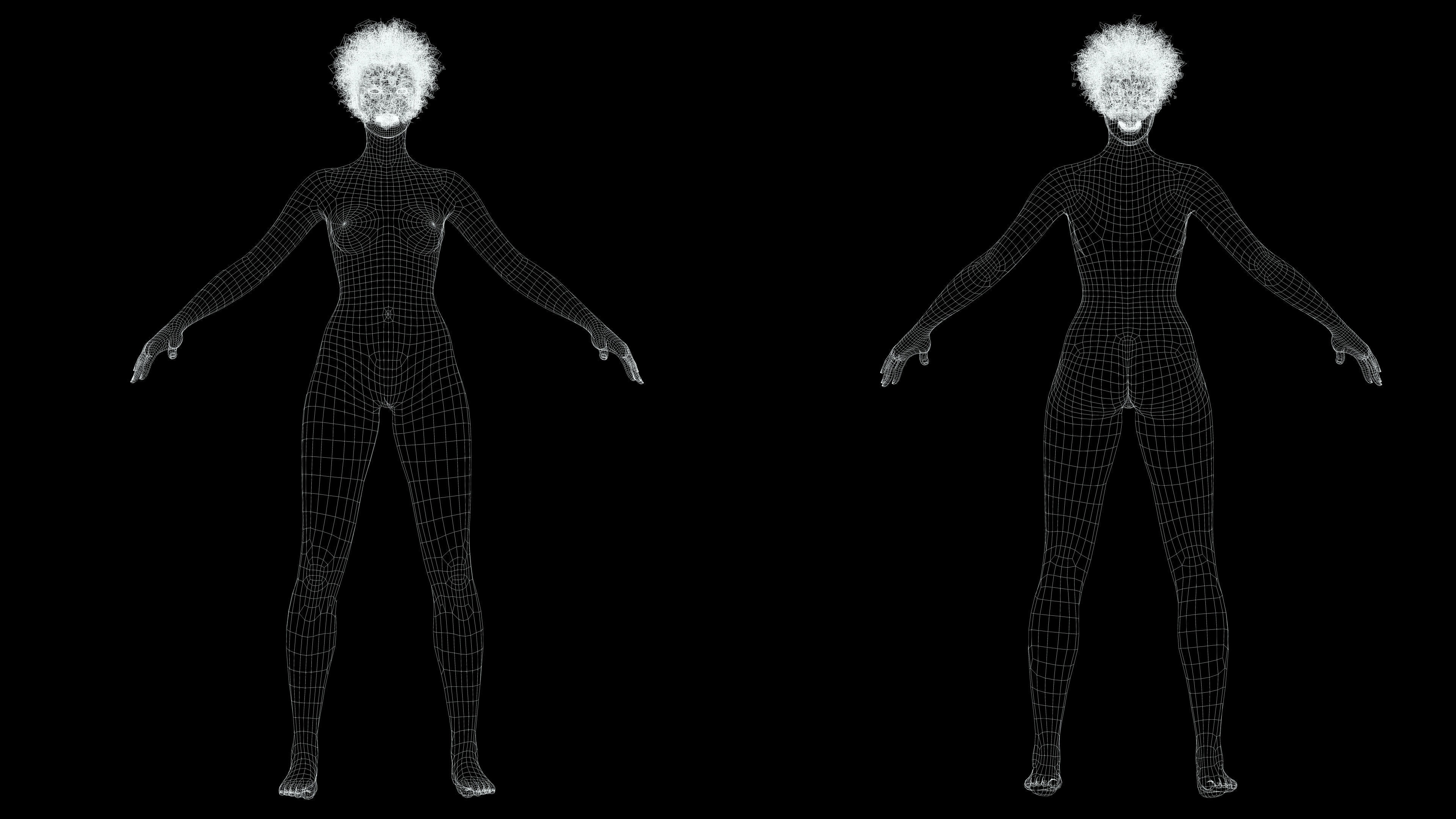 Realistic African Woman afro Low-poly 3D model_13