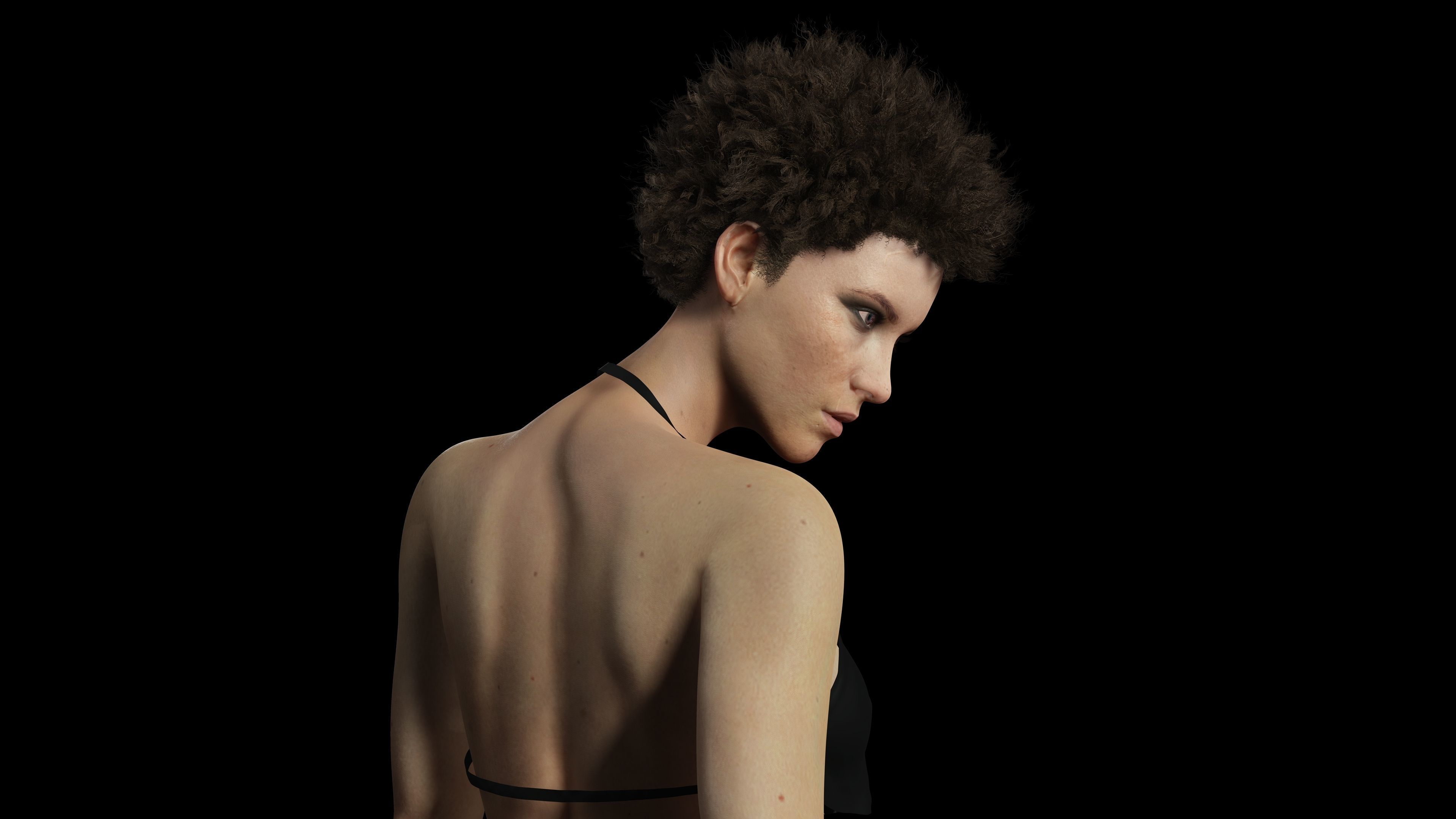 Realistic African Woman afro Low-poly 3D model_7