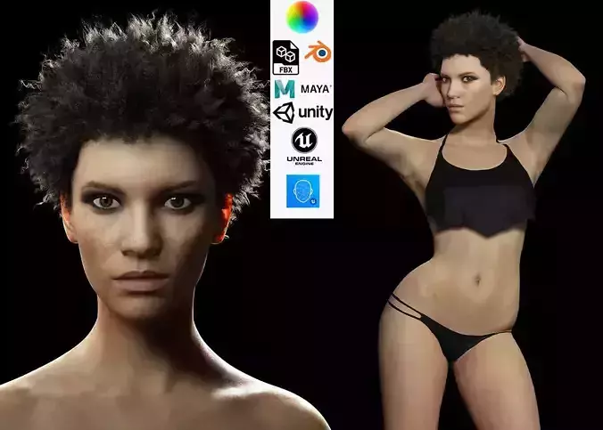 Realistic African Woman afro Low-poly 3D model