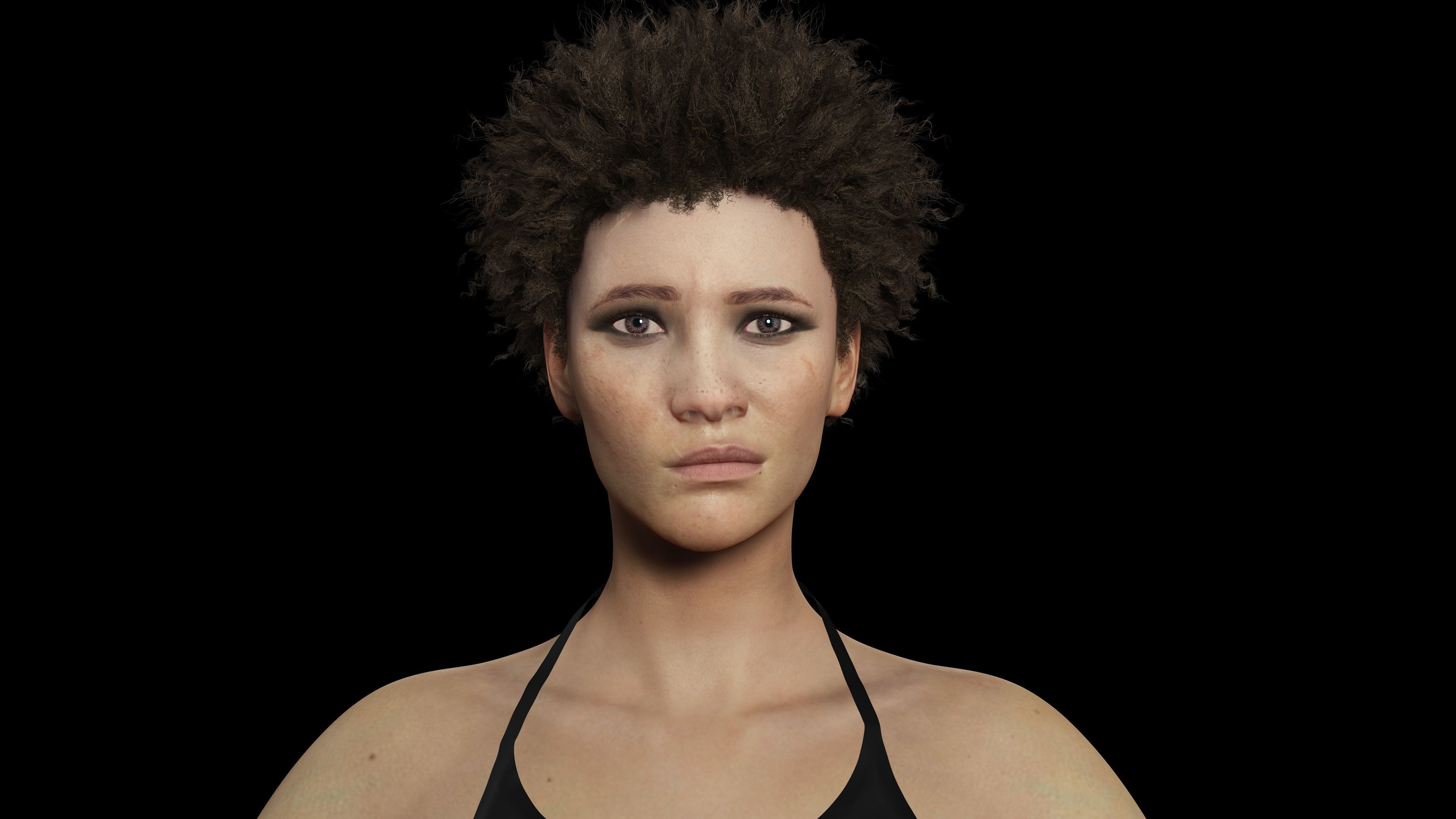 Realistic African Woman afro Low-poly 3D model_10