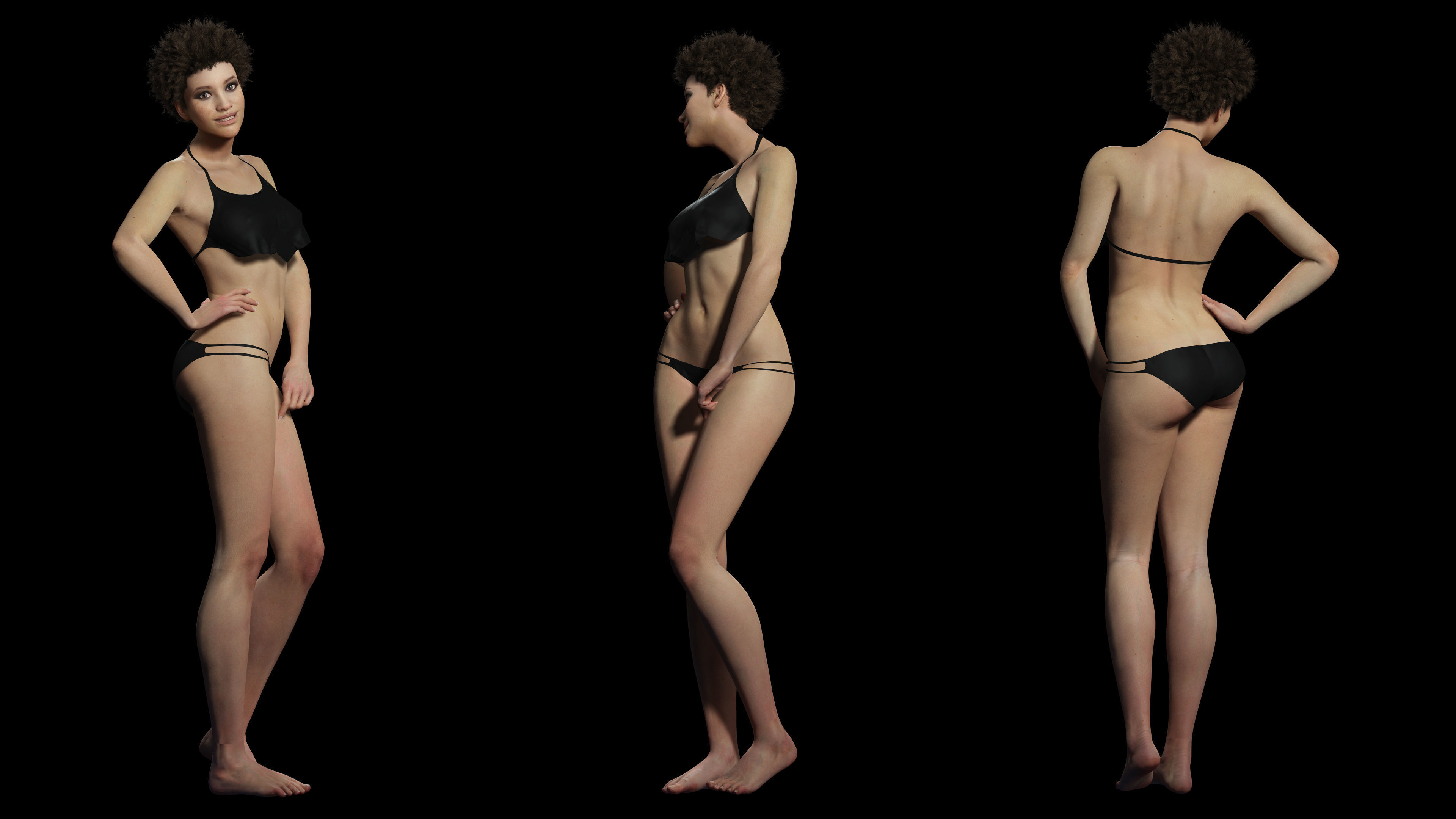 Realistic African Woman afro Low-poly 3D model_5