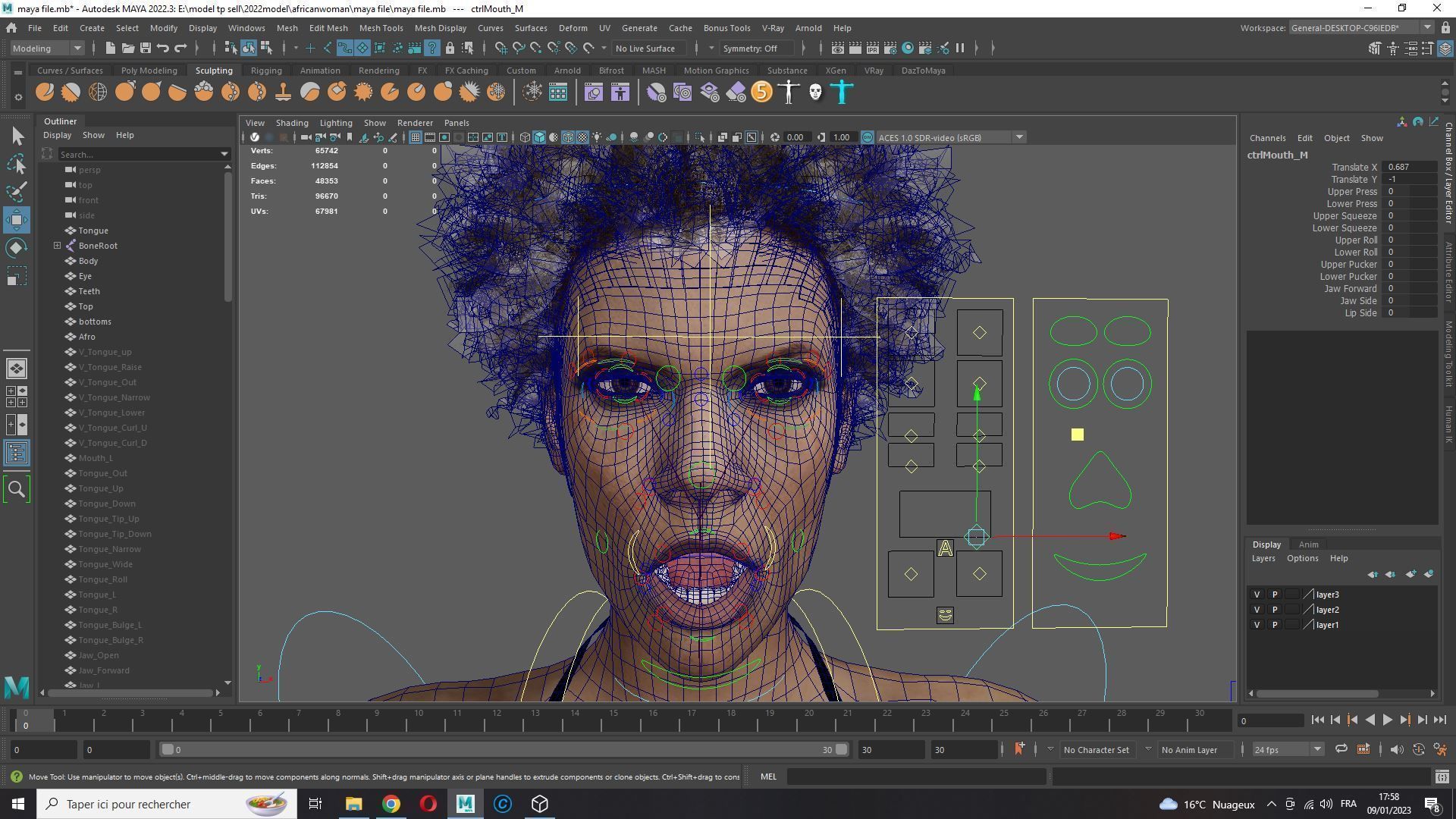 Realistic African Woman afro Low-poly 3D model_18