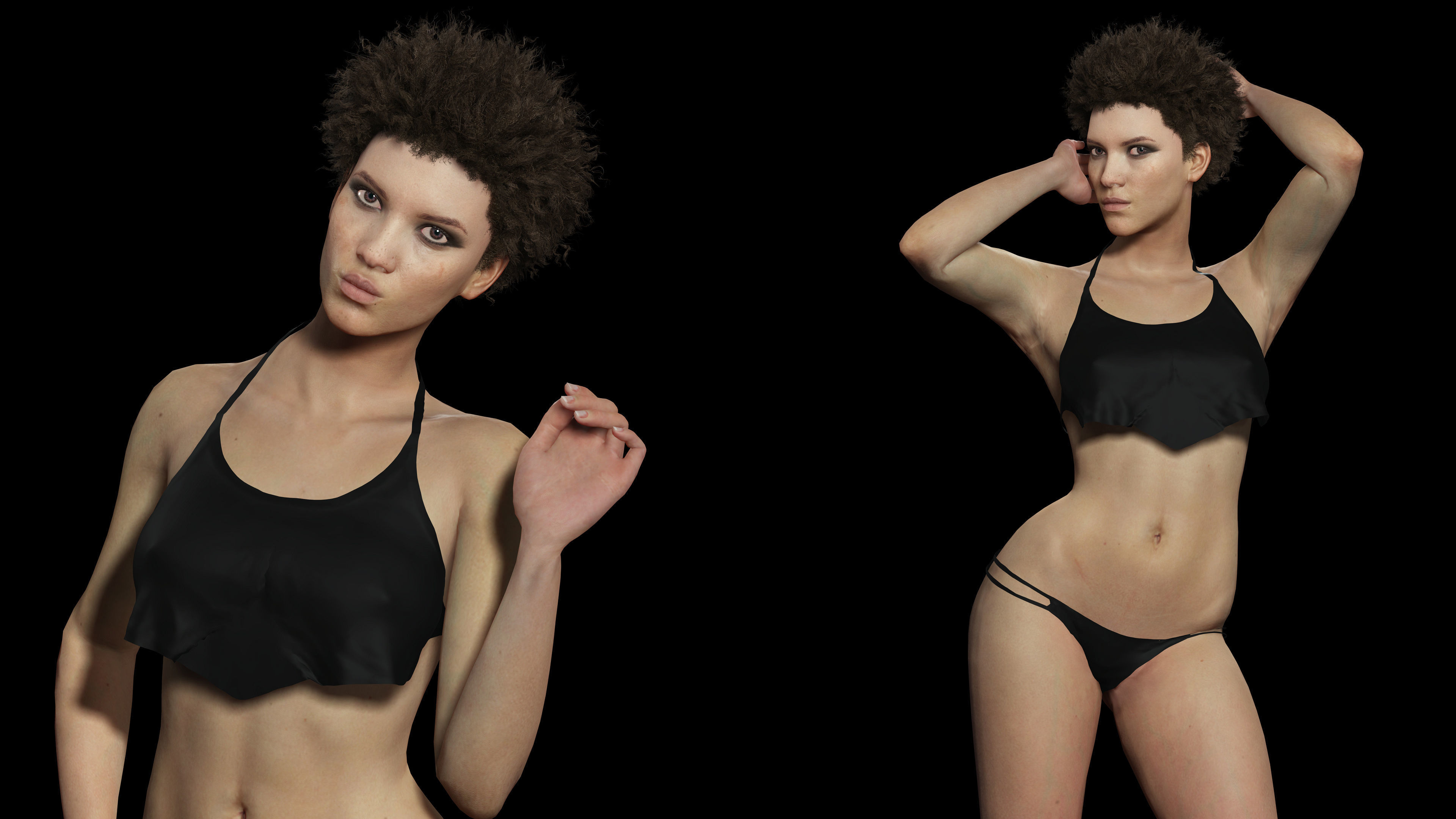 Realistic African Woman afro Low-poly 3D model_2