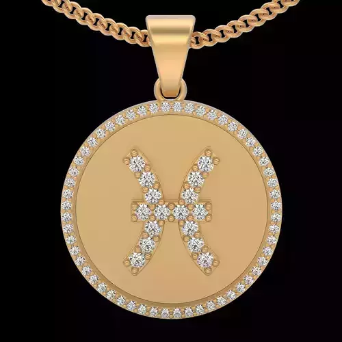 Pisces Fish zodiac pendant  Gold printable jewelry 3D model