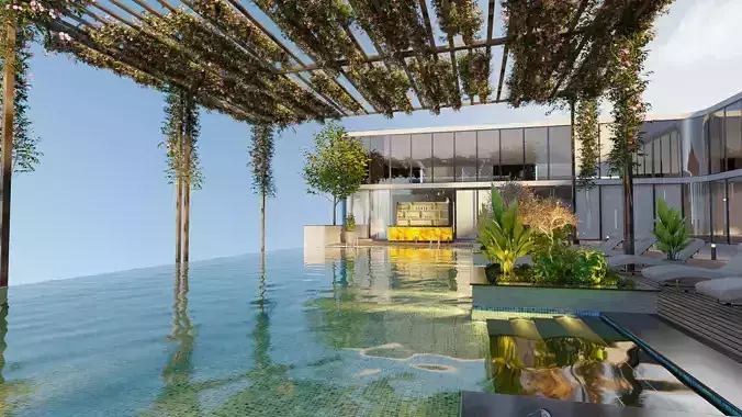 Rooftop infinity swimming pool 3D model