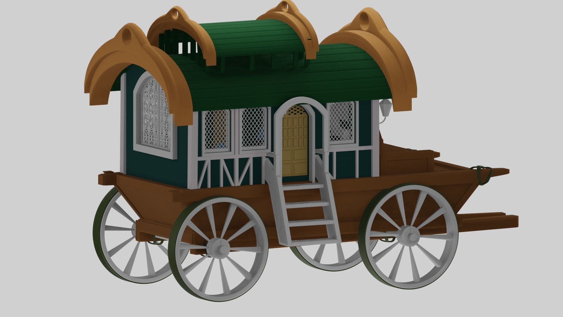 wooden cart 3D model_2