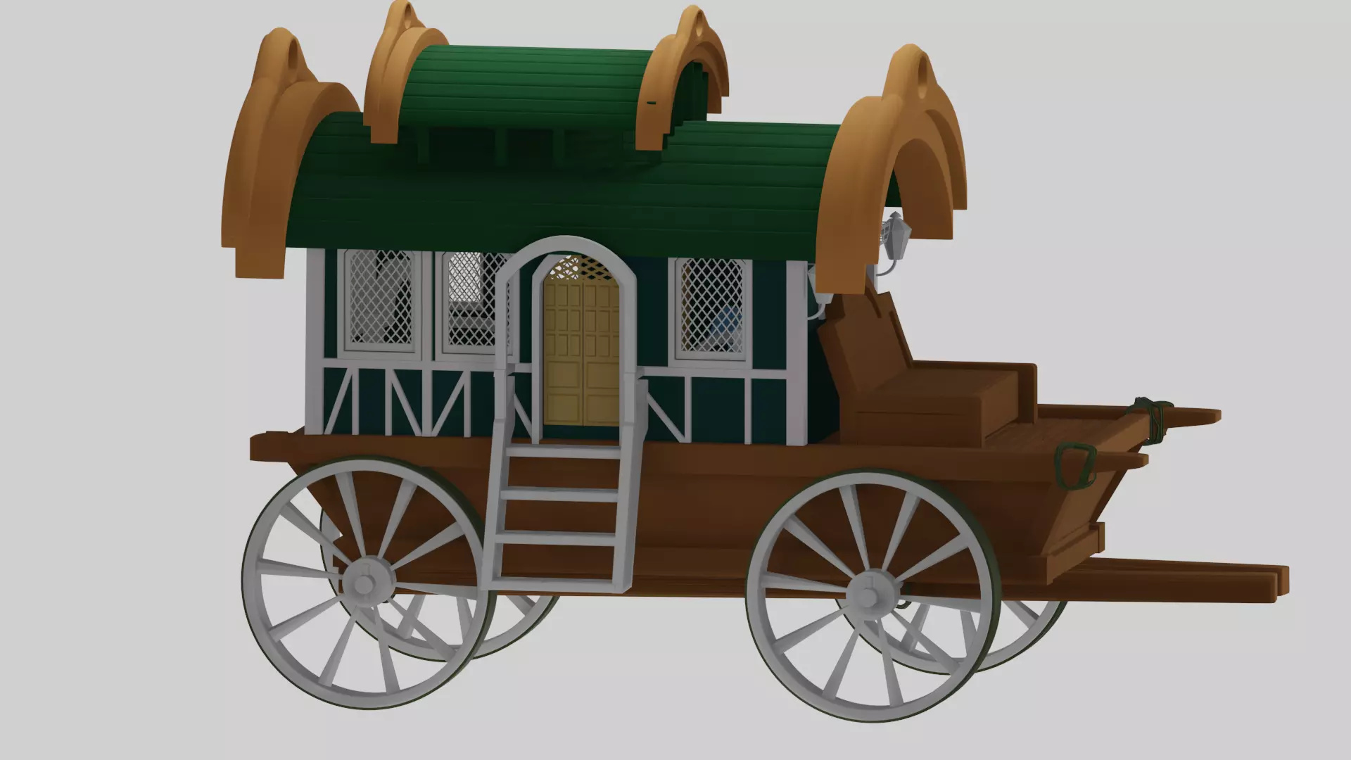 wooden cart 3D model_0