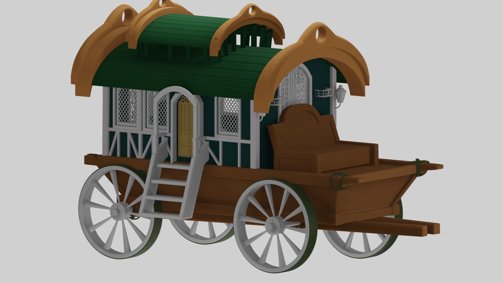 wooden cart 3D model_1