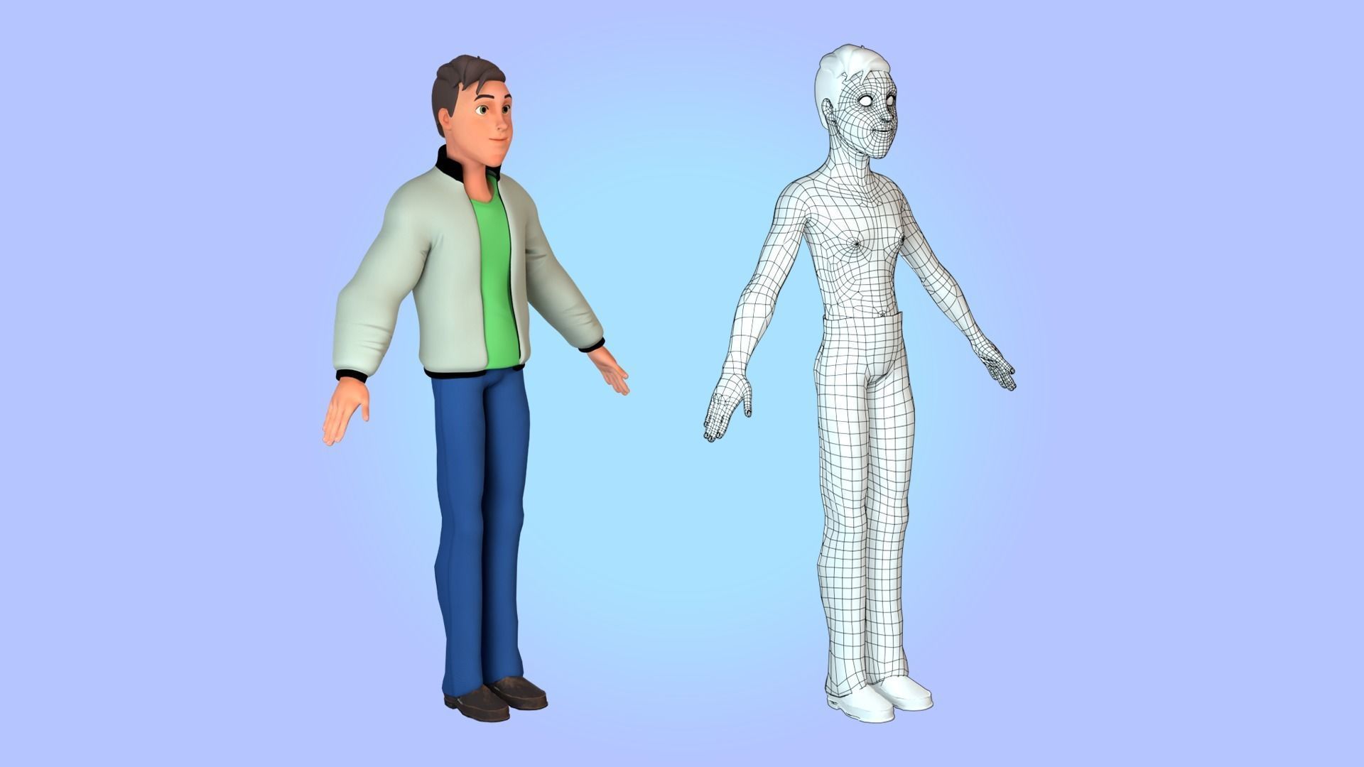 Cartoon man rigged Low-poly 3D model_26