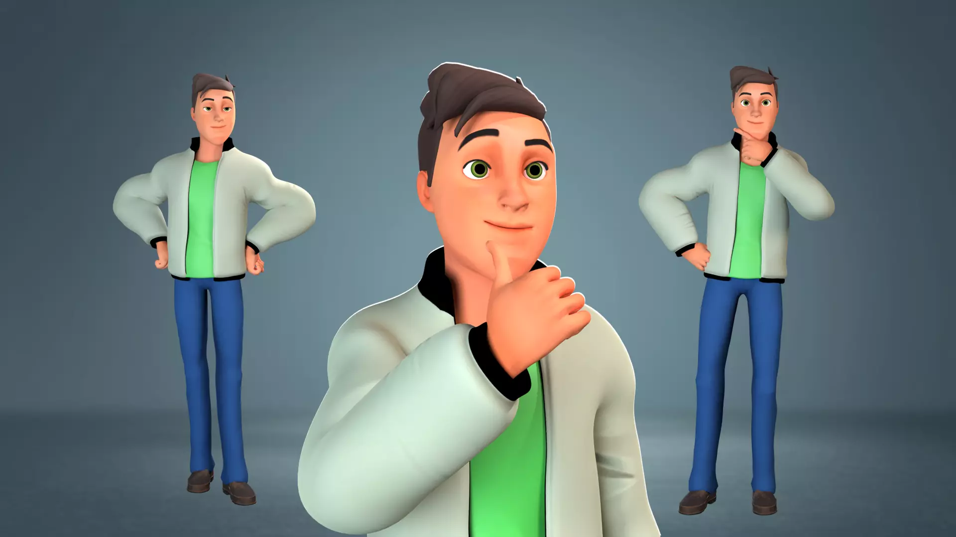 Cartoon man rigged Low-poly 3D model_0
