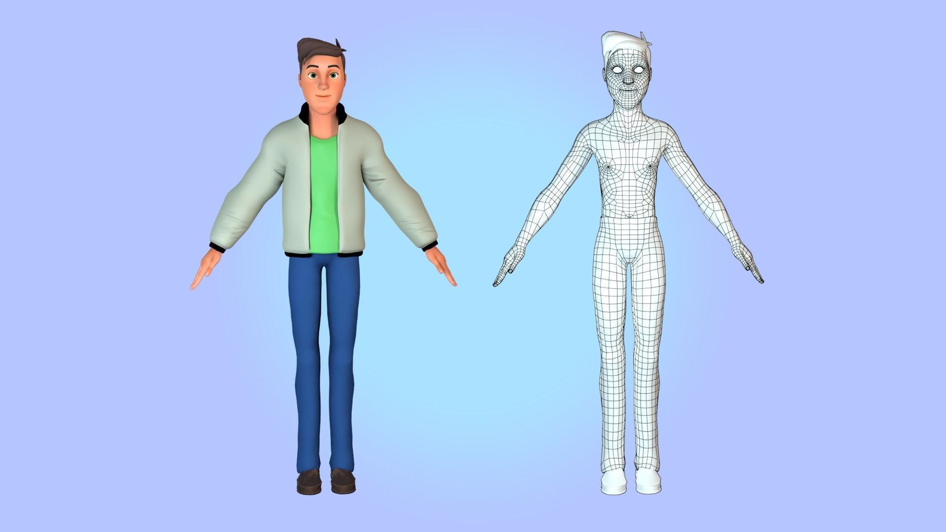 Cartoon man rigged Low-poly 3D model_25