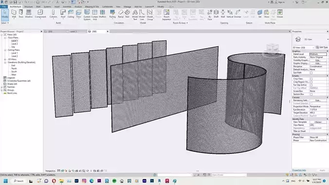 Curtain wall Revit Family - Perforated Metal Panel Sun  Shading 3D model