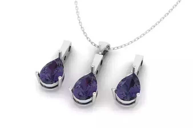 Pear Shape Diamond Pendant and Earring Set S 19