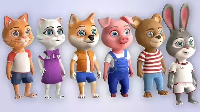 Cartoon Animals Cloth Bundle 3D Model Collection