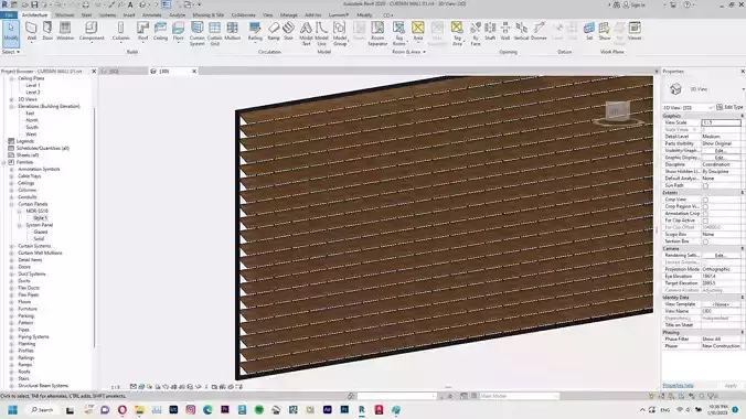curtain wall revit family - wooden sun shading 3D model