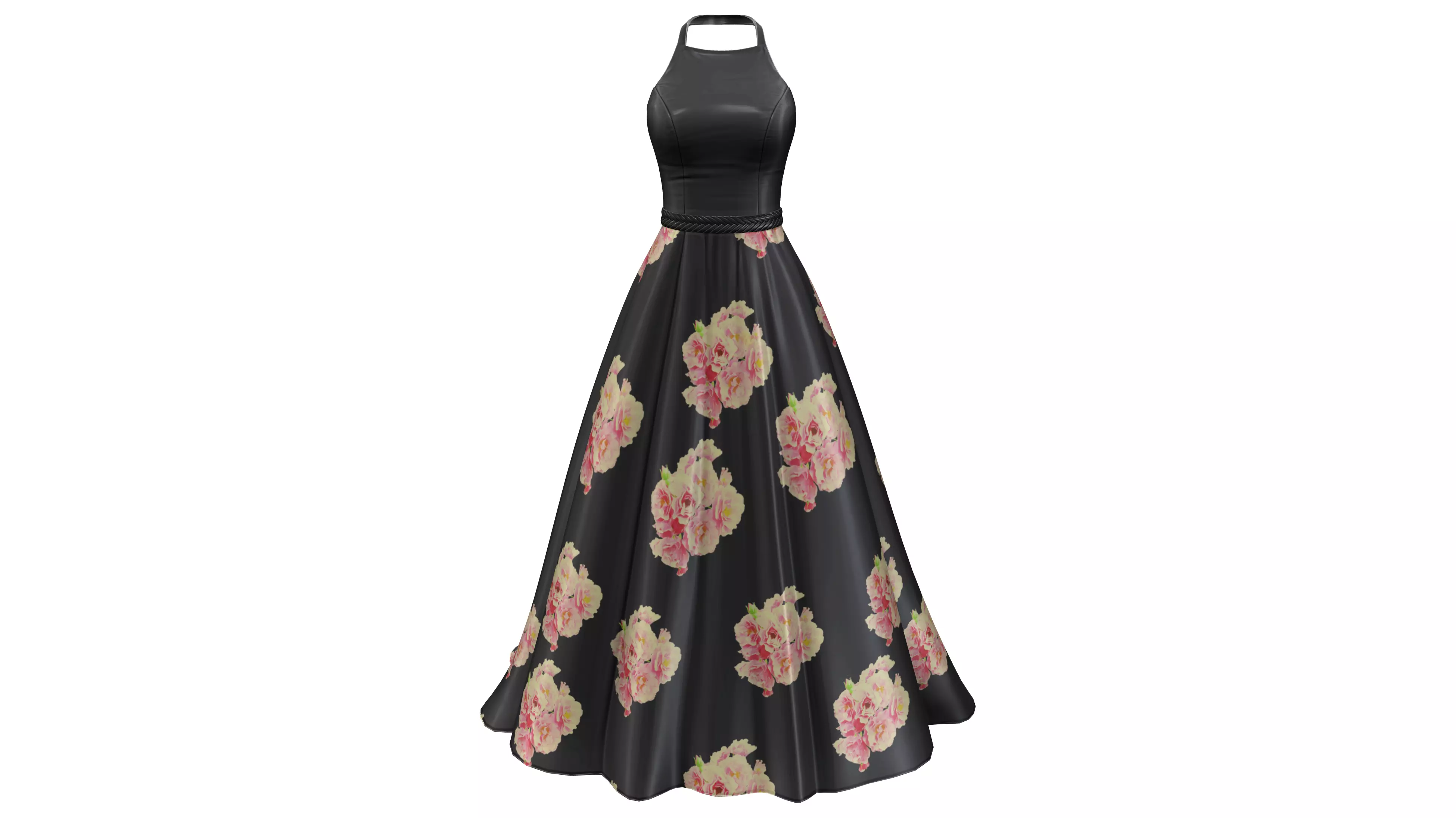 Black Satin Elegant Long Skirt Halter Neck Fashion Dress Low-poly 3D model