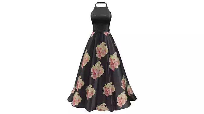 Black Satin Elegant Long Skirt Halter Neck Fashion Dress