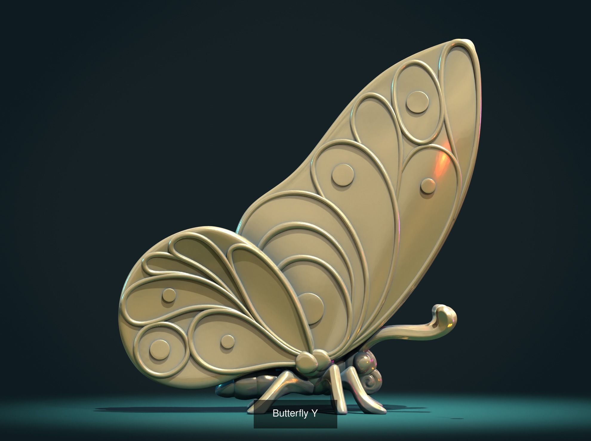 Butterflies golden butterfly 3D Model Collection_6
