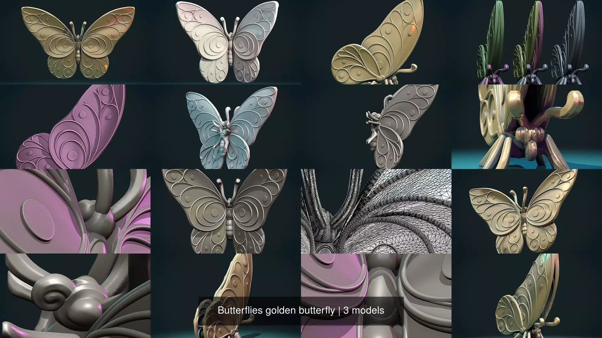 Butterflies golden butterfly 3D Model Collection_0