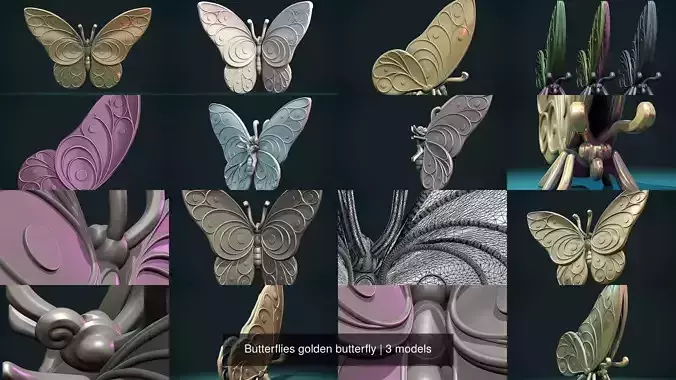 Butterflies golden butterfly 3D Model Collection