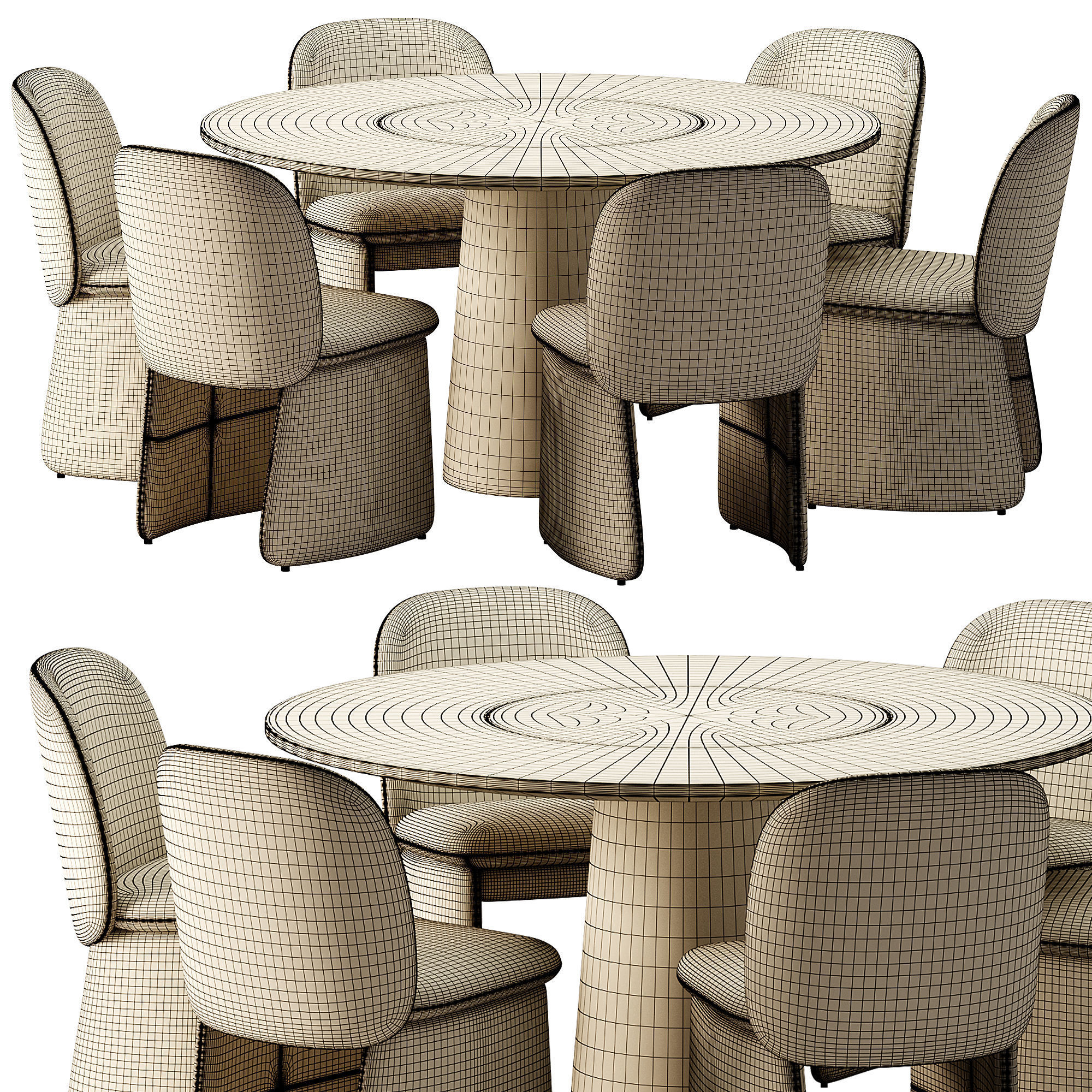 Dining Set checkered chair with pattern Low-poly 3D model_1