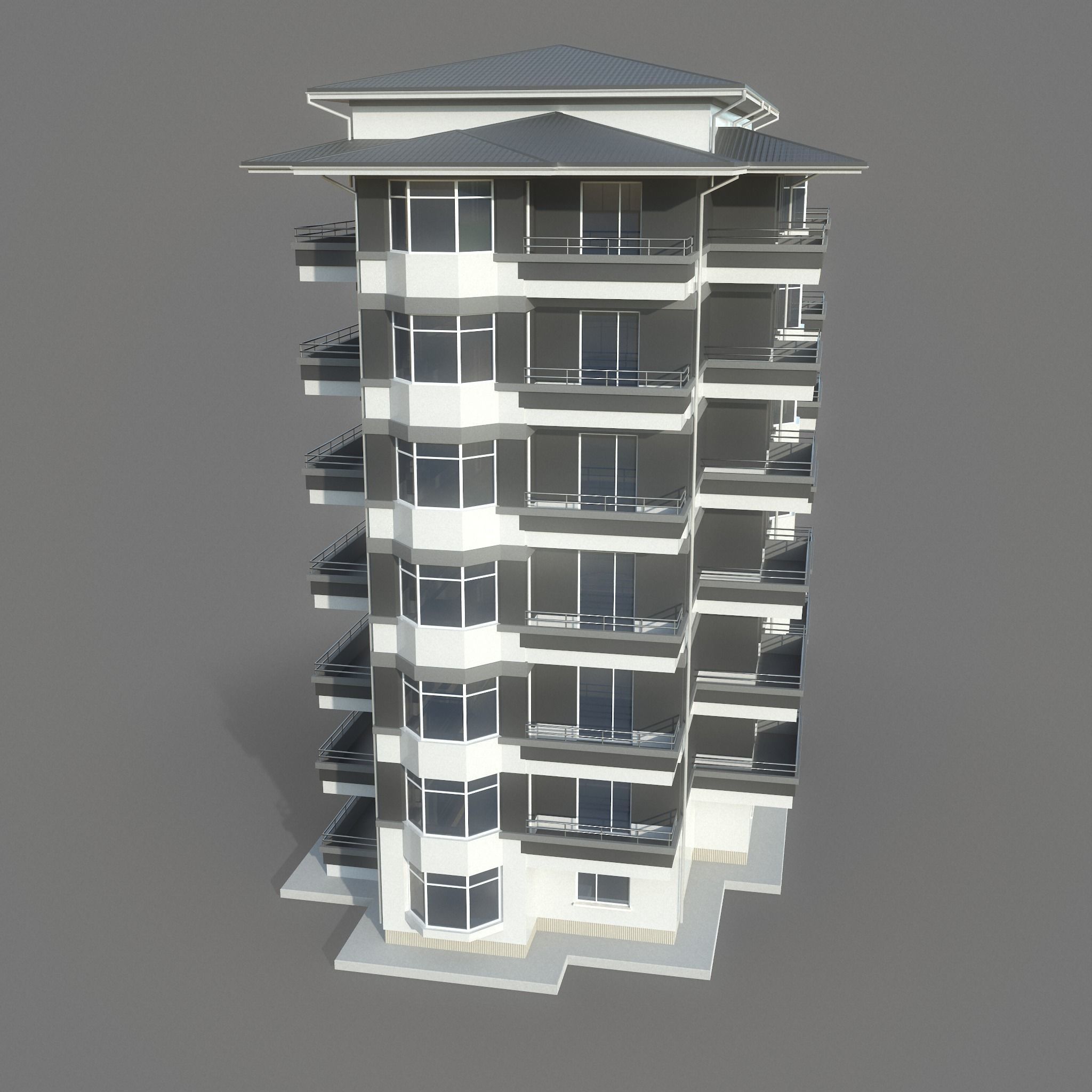 Residential Apartment Building 2 Low-poly 3D model_2
